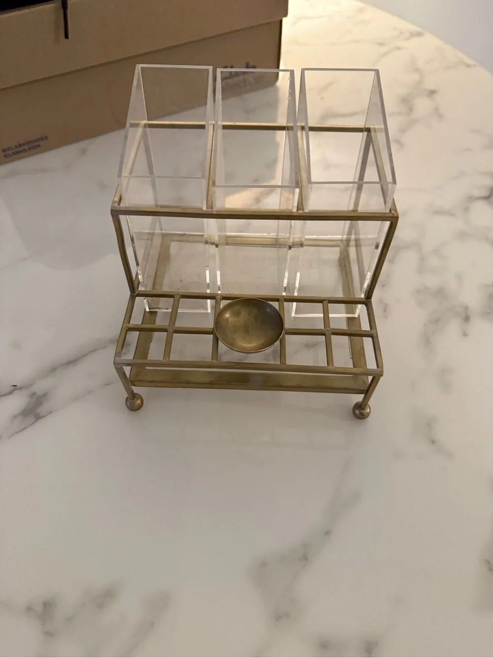 Anthropologie Gold and Clear Acrylic Makeup Caddy